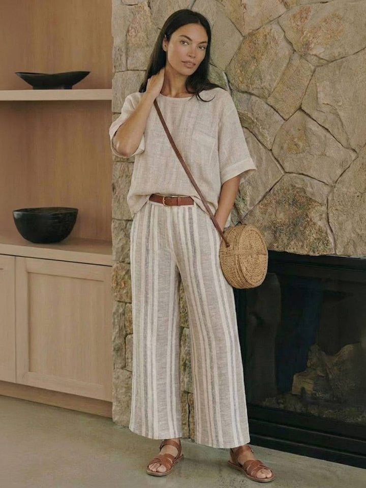 Paloma two-piece set in Tidal Stripes colorway on a female model