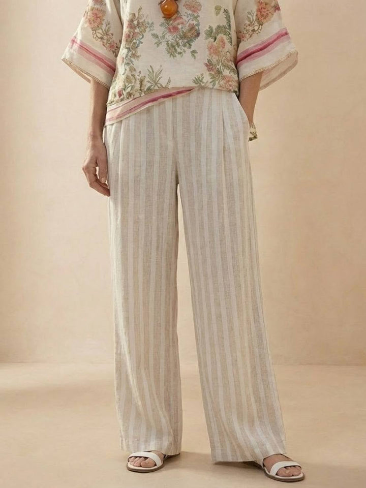 Flat lay of the Paloma two-piece set showing both top and pants pieces