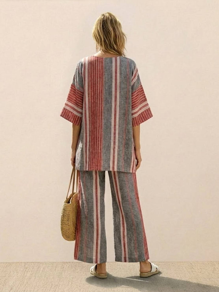 Size 3XL model wearing the Paloma set in Rustic Stripes