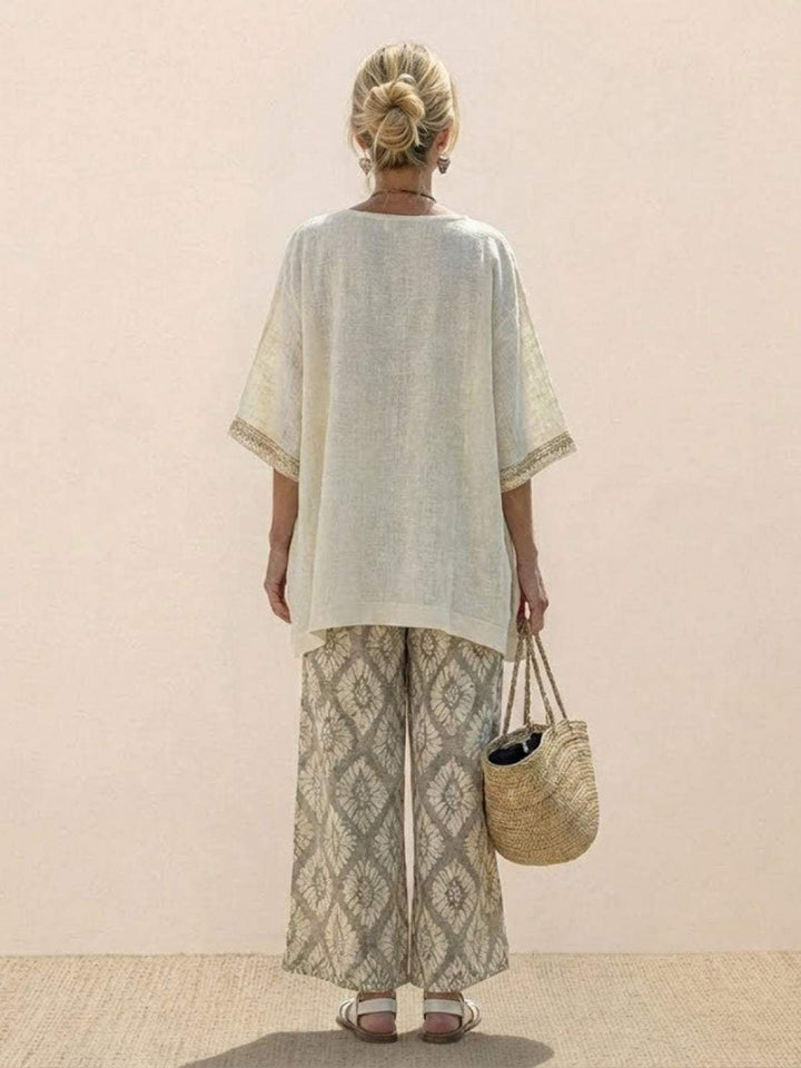 Model sitting in the Paloma set showing relaxed comfortable fit