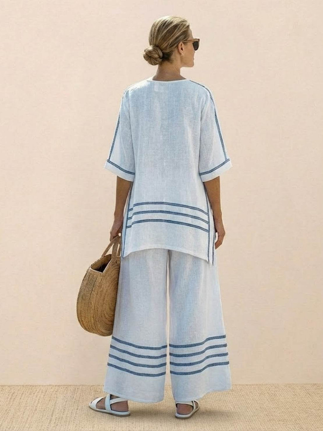 Close-up of model's waist showing Paloma drawstring adjustment