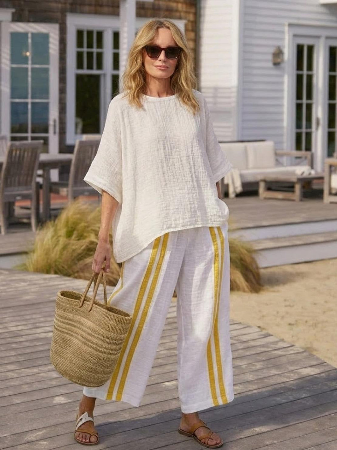 Full-length view of model in Paloma set showing complete outfit from head to toe