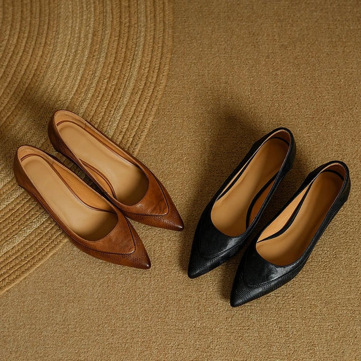 Paloma kitten heel pumps in brown and black colorways side by side