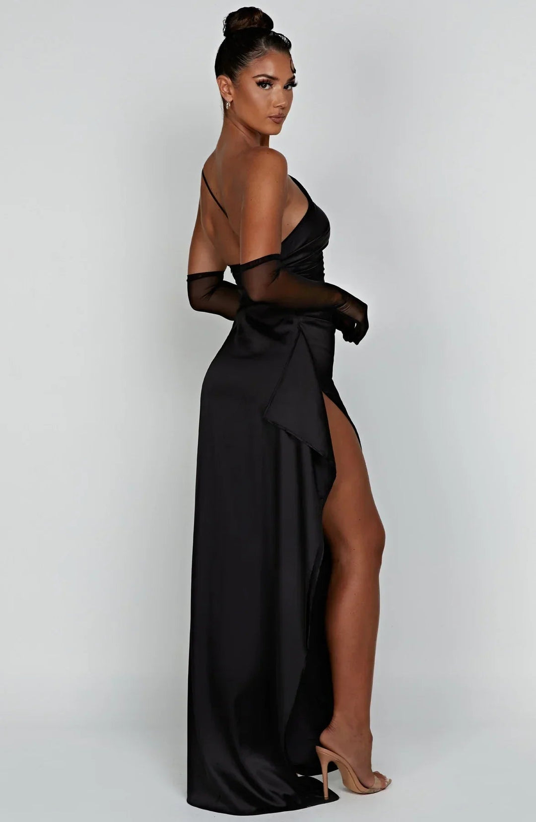 Dark pink maxi dress full-length back view on model