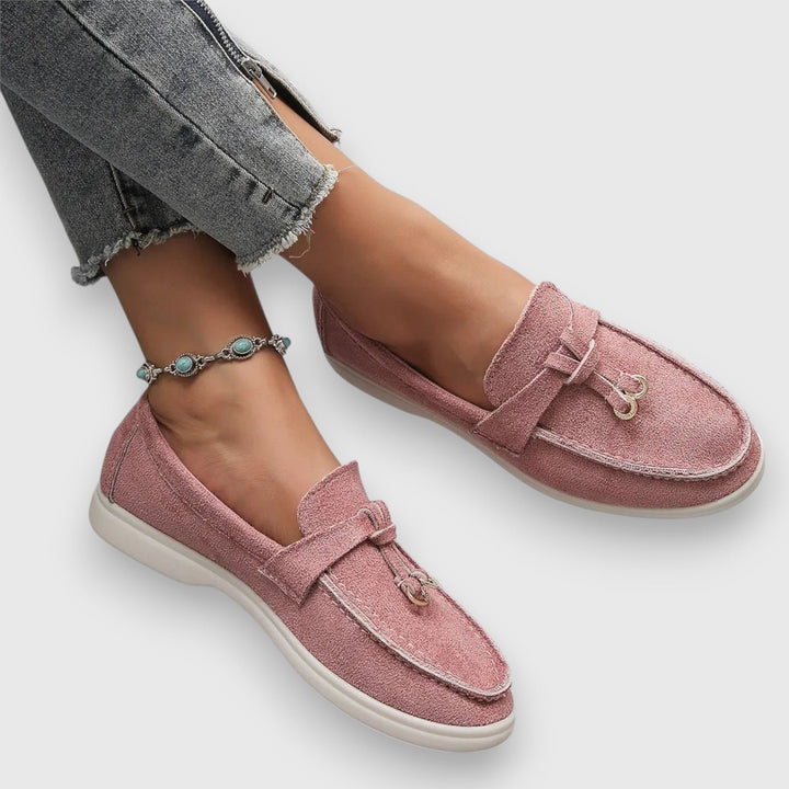 Parker slip-on loafers in pink showing cushioned footbed interior