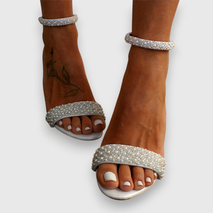 Full view of Peggy stylish women's heels styled for a dressy occasion