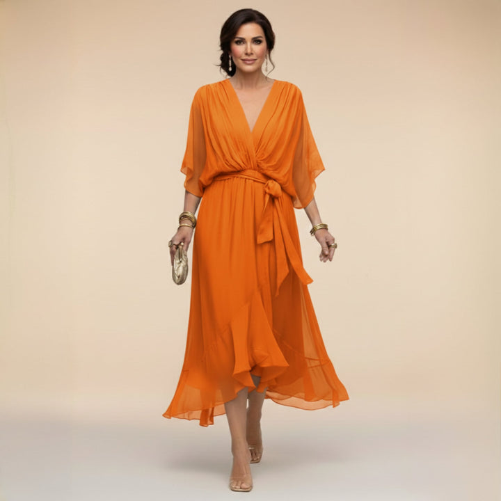 Women's wrap midi dress available in multiple colors and sizes S through 4XL