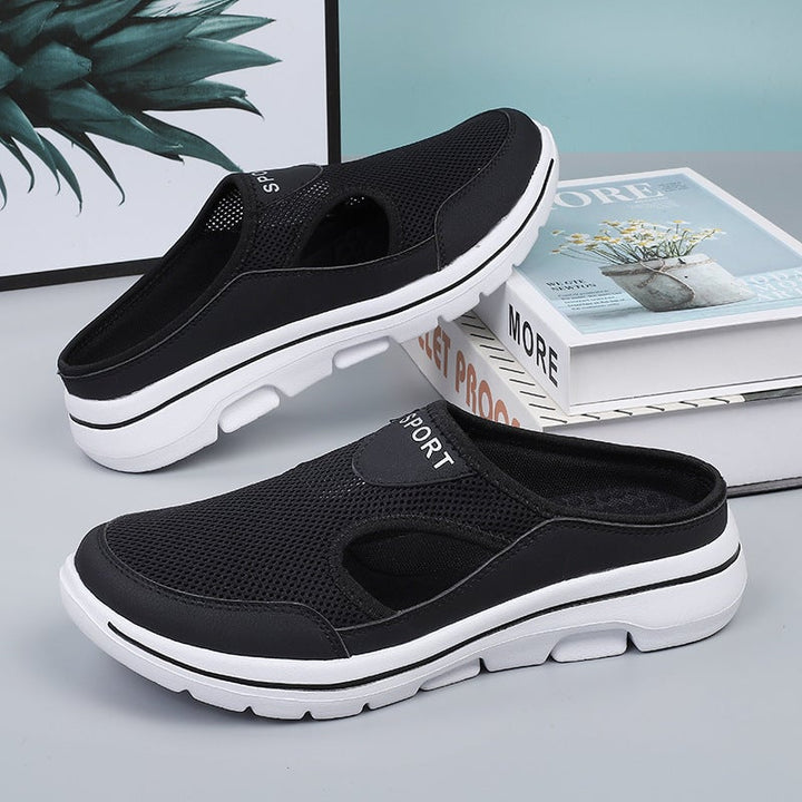 Top view of gray pink Peony sandals showing full strap layout