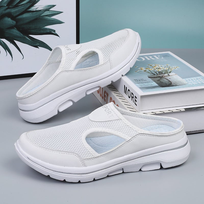 Peony cushioned sandals worn on feet showing fit and profile