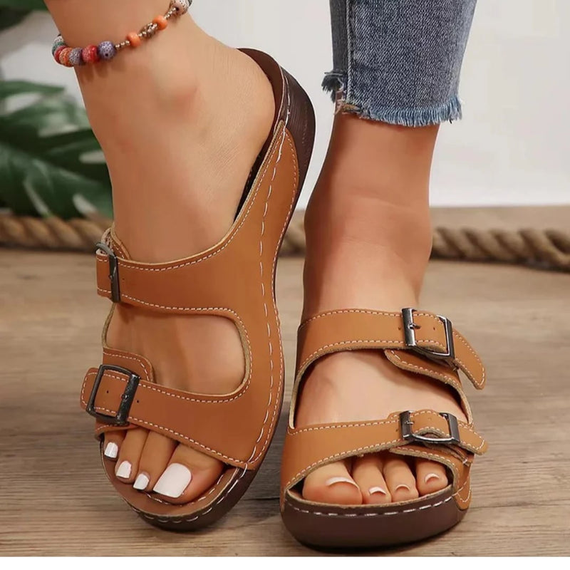 Petra women's orthopedic adjustable sandals with cushioned insole and adjustable straps, shown in white