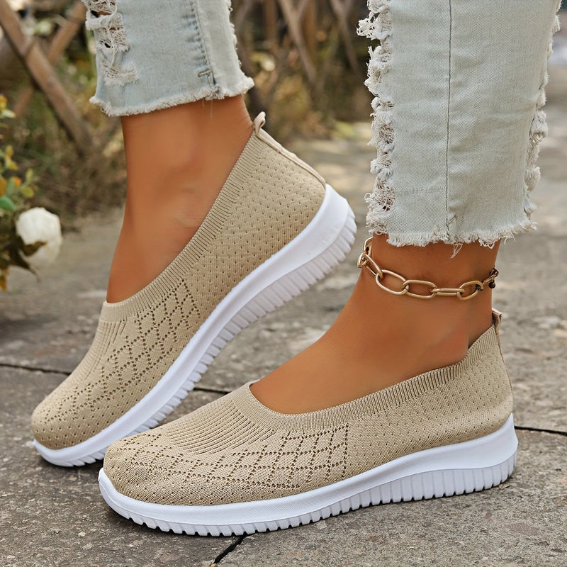 Close-up of the stretchy soft upper on women's slip-on shoes, highlighting the flexible fit
