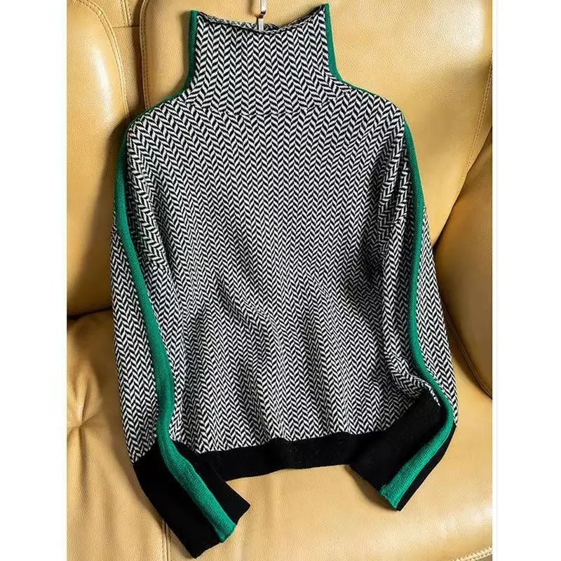 Close-up of the herringbone pattern and soft fabric detail on the Florimay luxe turtleneck