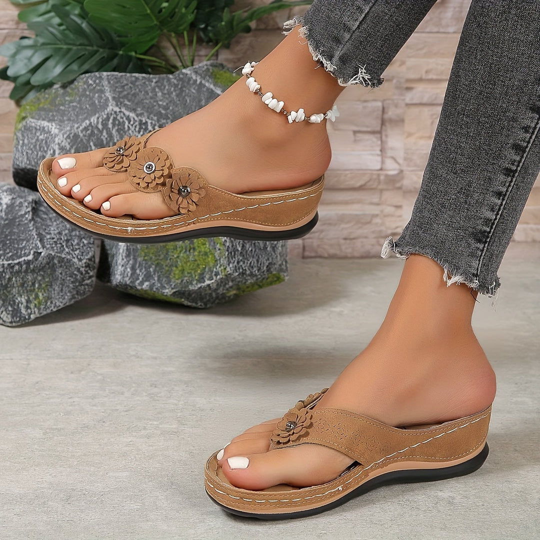 Pippa orthopedic slip-on sandal in red, side view highlighting supportive sole and strap placement