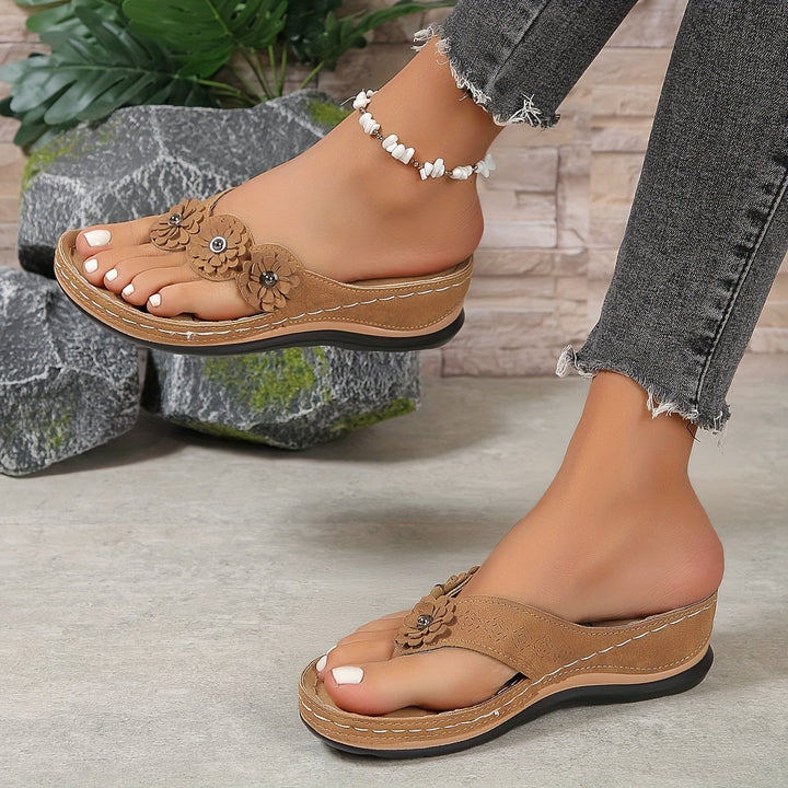 Pippa orthopedic slip-on sandal in red, side view highlighting supportive sole and strap placement