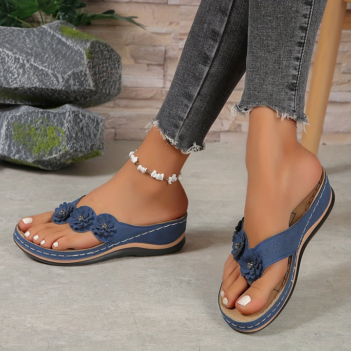 Pippa orthopedic slip-on sandals in all five colors — brown, pink, red, navy blue, and black