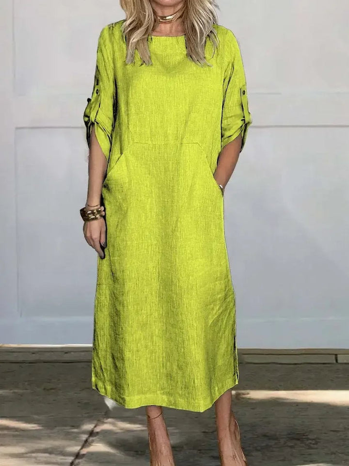 Back view of the Poppy A-line dress showing the relaxed, unstructured design