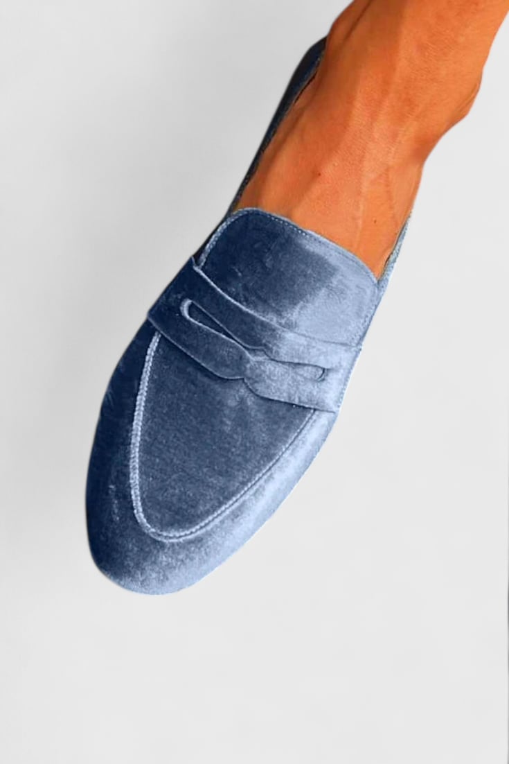 Top-down view of the Portia women's blue loafers showing the full upper and toe shape