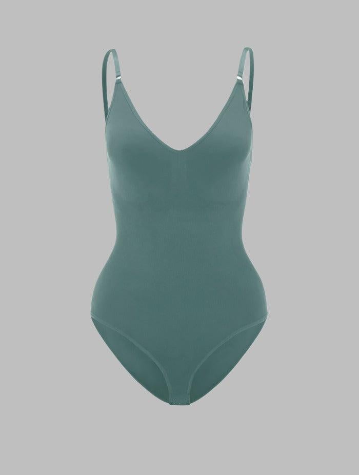 Overhead flat lay of all eight color options of the PowerSculpt shapewear bodysuit
