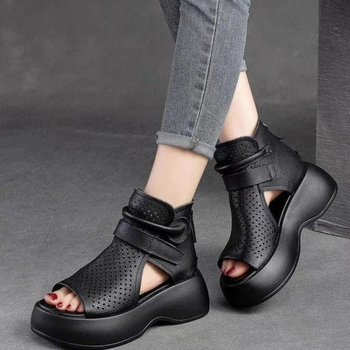 Presley orthopedic sandals in all three colors — brown, black, and beige