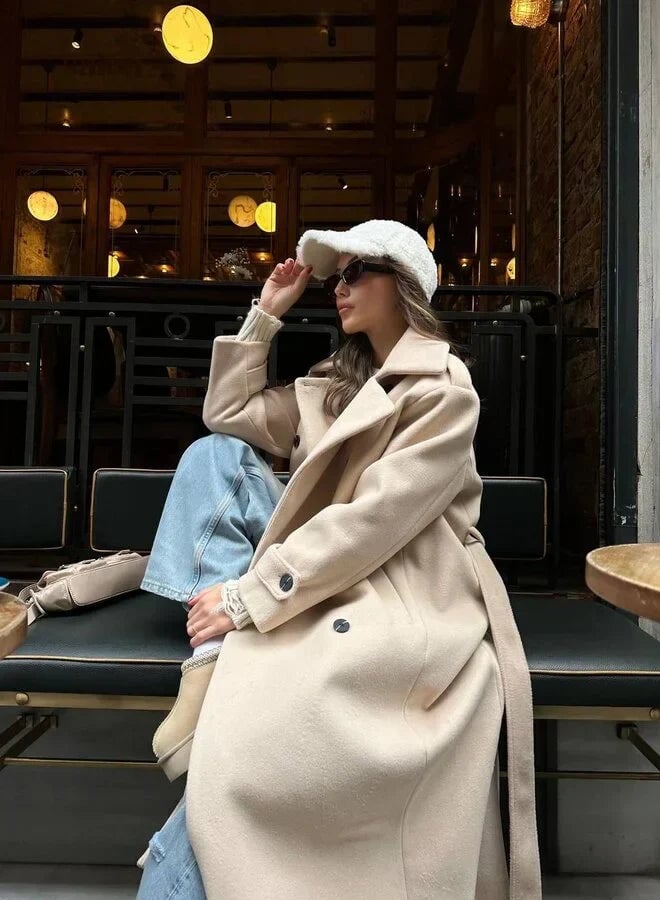 Ramona coat in Black styled over a casual outfit for an effortless weekend look