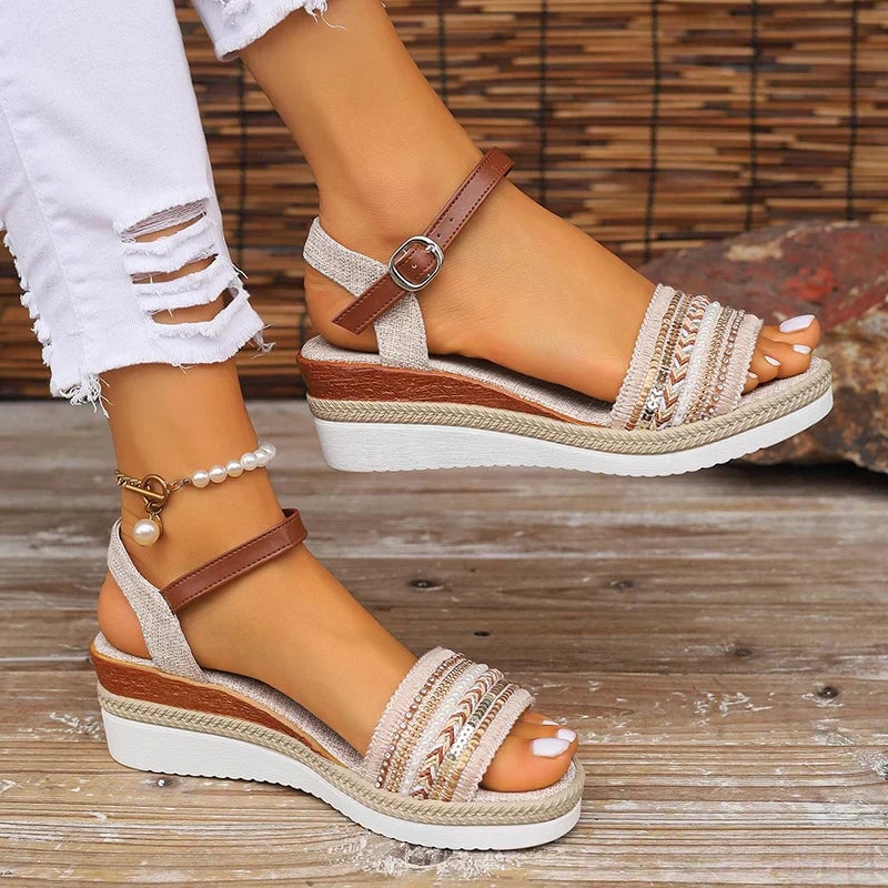 Raven women's adjustable beige sandals shown from a front three-quarter angle on a clean white background