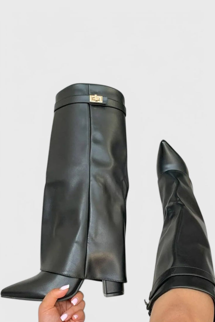 Raya sleek boots in beige and gray side by side showing color options