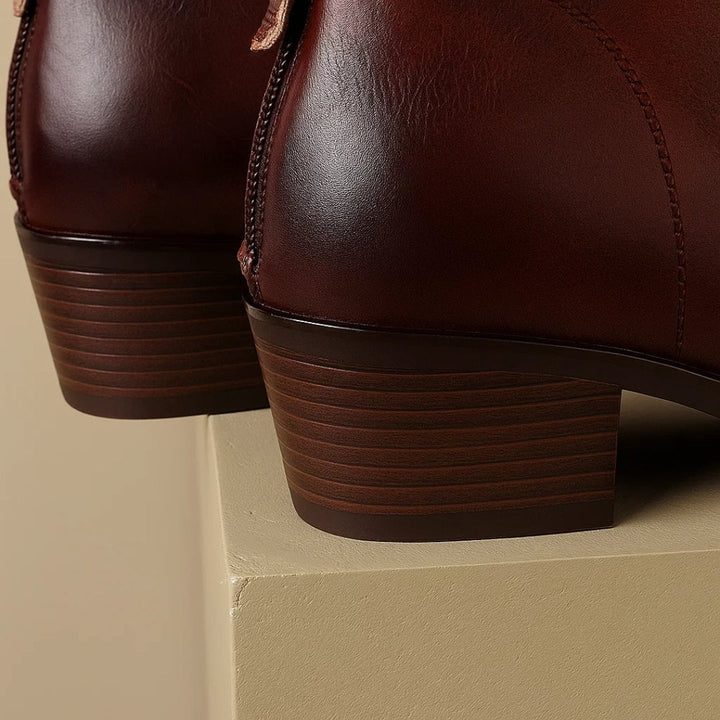 Rebecca ankle boots in black and brown displayed side by side