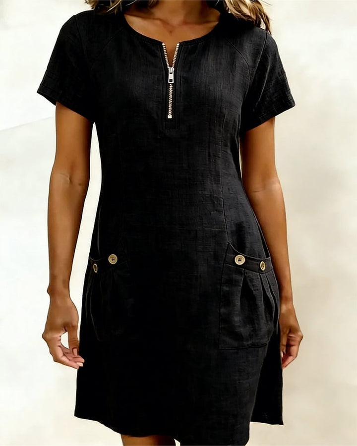 Full-length front view of Remi green dress on model showing overall fit