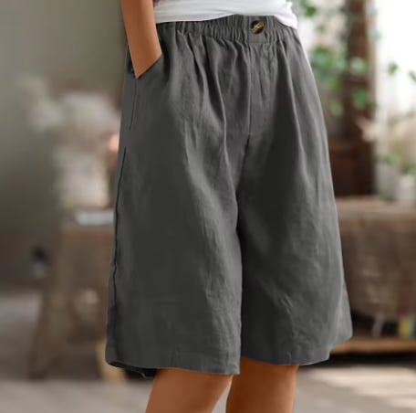Side view of Renee Comfort Shorts showing relaxed fit and gentle tapered leg