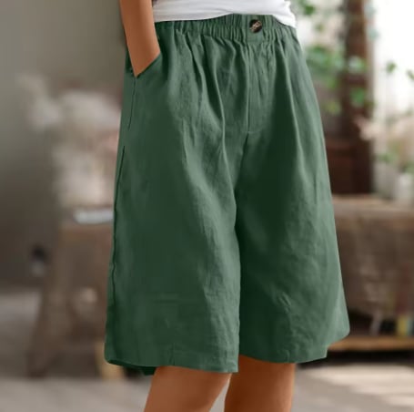 Close-up fabric detail of Renee Comfort Shorts in khaki showing breathable construction