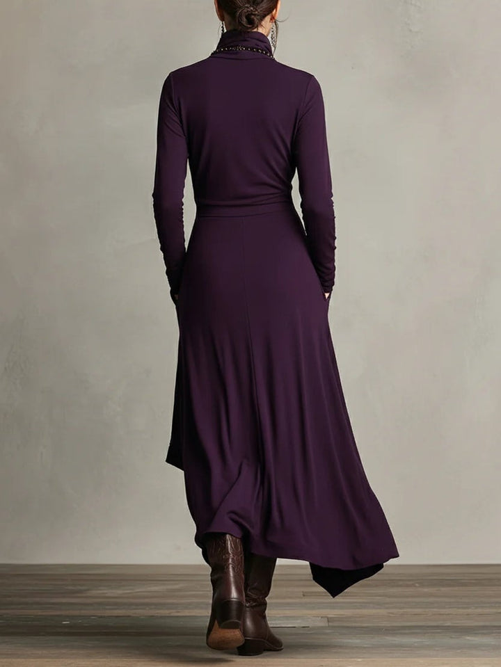 Detail shot of the neckline and bodice of the Rhea elegant maxi dress