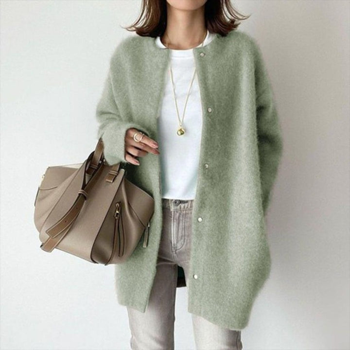 Riley layered cardigan in green — a versatile wardrobe staple in a rich seasonal hue
