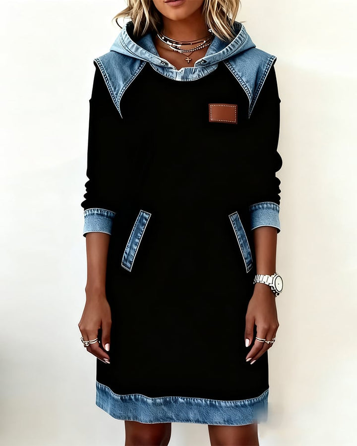 Back view of the Rina denim dress in white showing the clean structured design