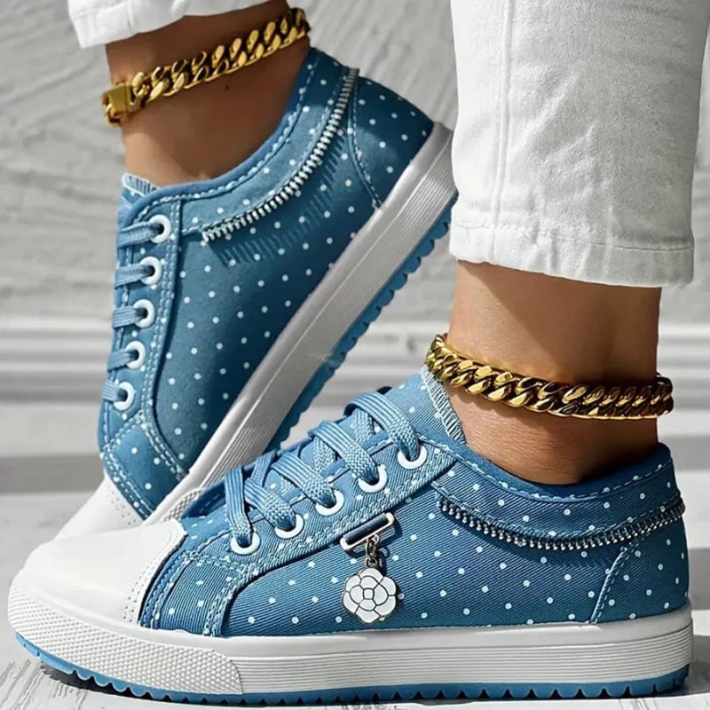 Flat lay of all four color options — light blue, dark blue, navy, and sky blue orthopedic sneakers