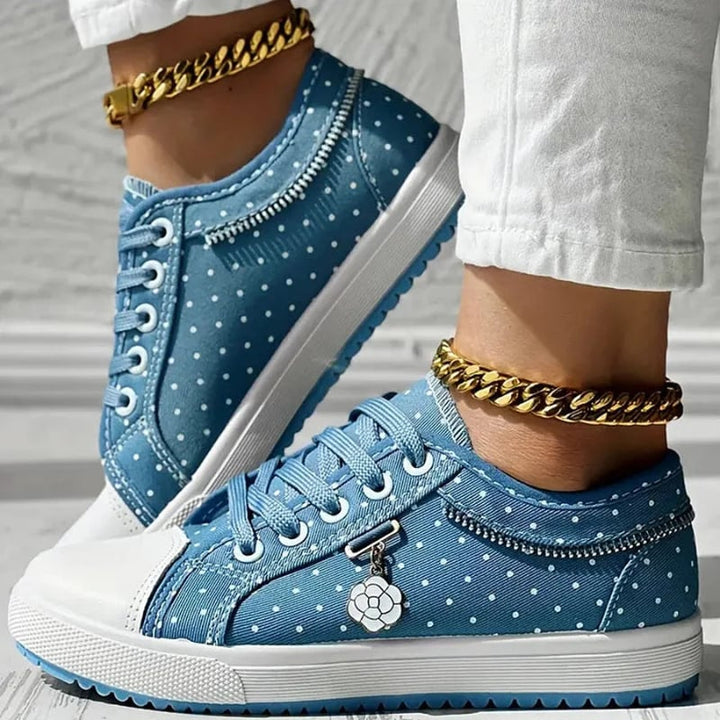 Flat lay of all four color options — light blue, dark blue, navy, and sky blue orthopedic sneakers