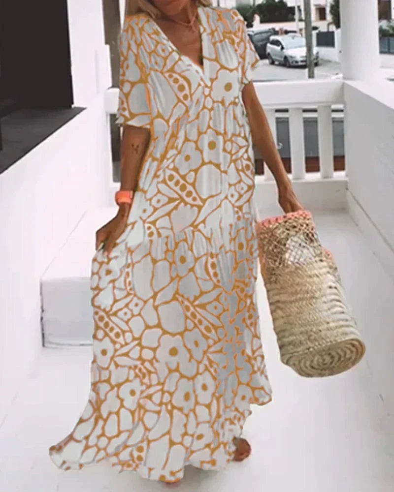 Close-up of the breathable flowy fabric on the Robyn A-line summer dress in yellow