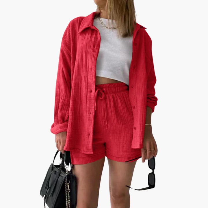 Back view of the Rosa casual two-piece set highlighting the relaxed silhouette and comfortable fit