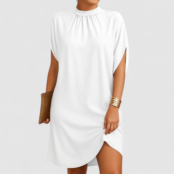 Rosie midi dress in white floral print styled with strappy sandals