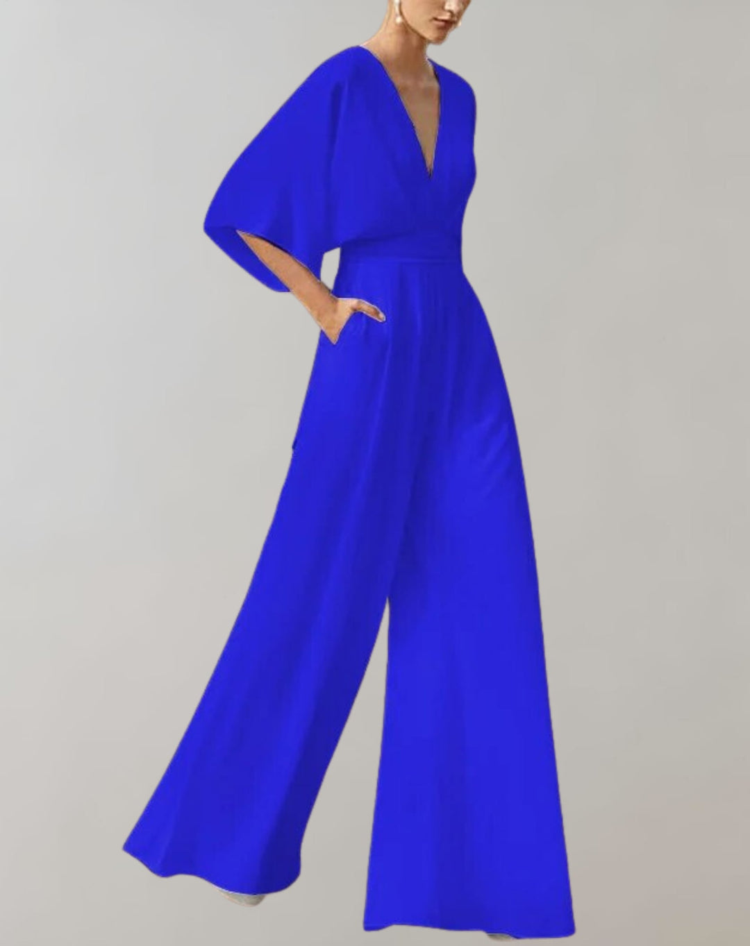 Close-up of high-waist gathered detail on the Rosie wide-leg jumpsuit in pink