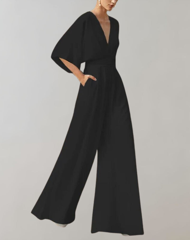Rosie batwing jumpsuit in black showing elegant wide-leg silhouette for evening occasions