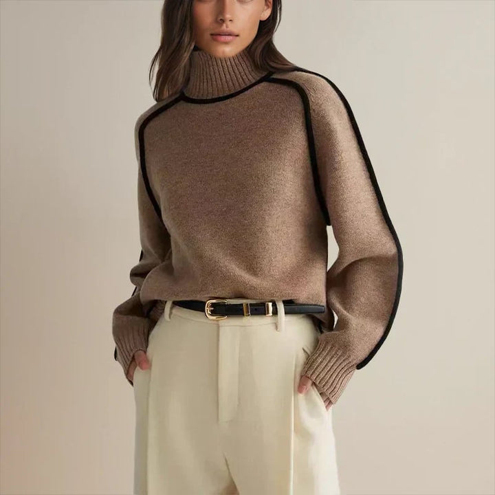 Side profile of the Ruby sweater emphasizing its elegant drape and comfortable fit