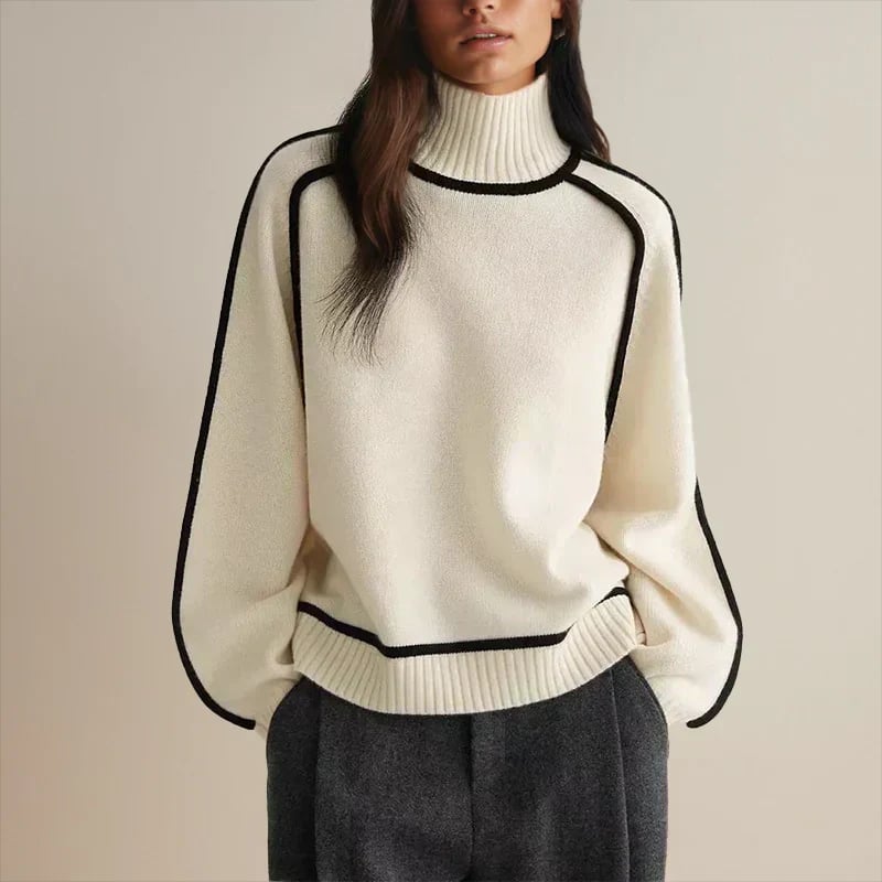 Ruby sweater in blue styled with wide-leg trousers for an elevated outfit