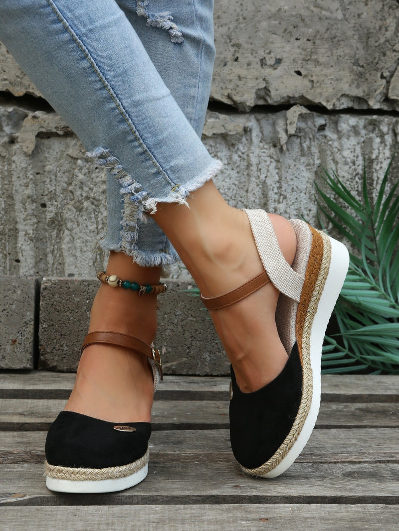 Ruby orthopedic espadrille sandal in brown, top-down view showing contoured footbed
