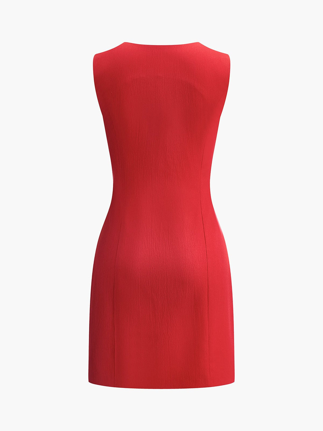 Side profile of the black mini dress highlighting the structured bodice fit