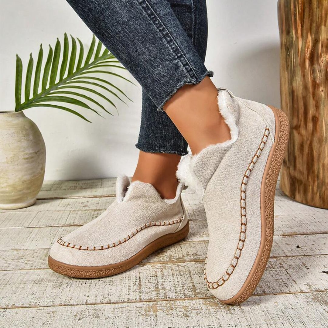Florimay warm fur-lined ankle boots in brown displayed on clean white background