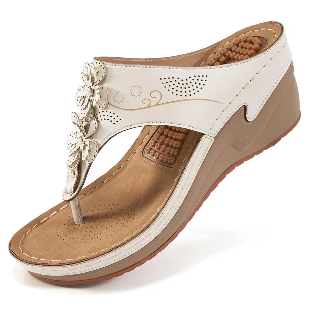 Saffron women's sandal in yellow with shock-absorbing sole, side profile view
