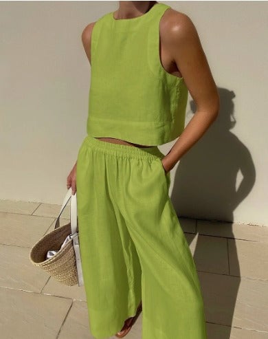 Close-up of Salina crop top neckline and linen-look fabric texture in white