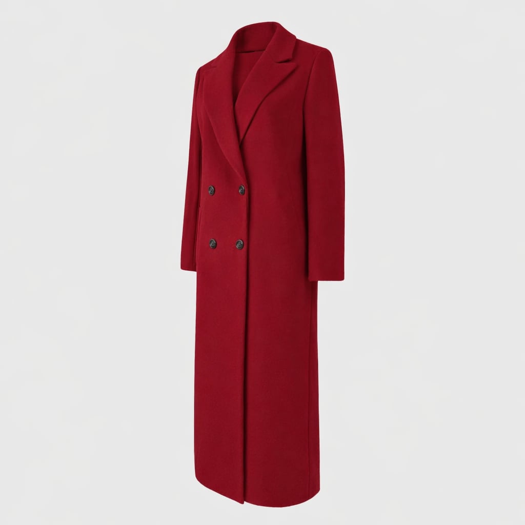 Close-up of adjustable belt and button detail on longline winter trench coat