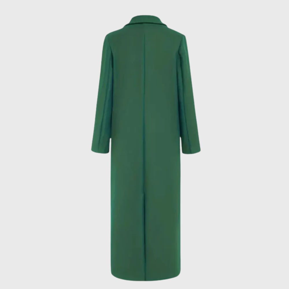 Pocket detail on longline winter trench coat in black