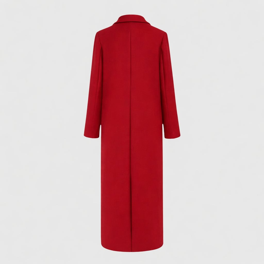 Full-length shot of model in longline winter trench coat styled for evening occasion